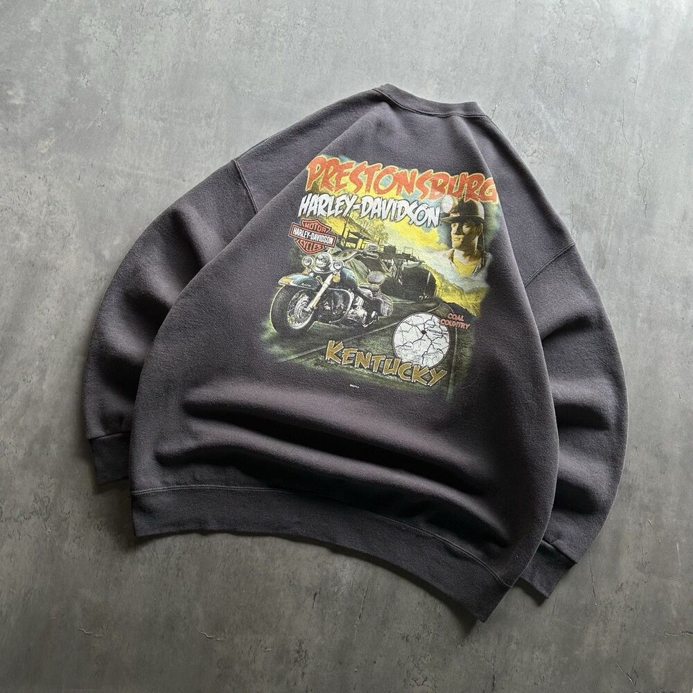 Rare Vintage Harley Davidson Coal Miner Graphic Crewneck Prestonsburg KY XL
